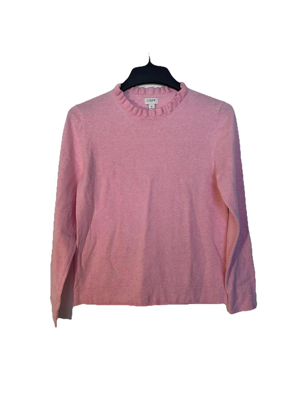 J.Crew Women's Long Sleeve Pink Ruffleneck Sweater size Medium Cotton